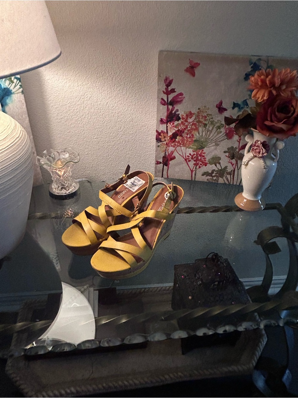 Franco Sarto Mustard Yellow Strappy Wedge Sandals